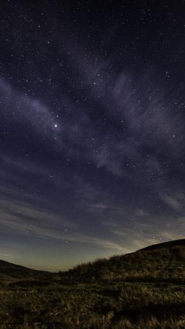 Starry sky night starry landscape radiance hills wallpaper