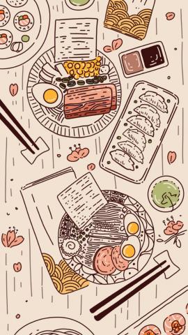 Free Art  Feast of Japanese cuisine including Ramen and Gyoza  Mixkit