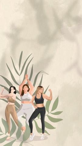 Download free image of Health and wellness wallpaper green with women flexing illustration by Aew about hatha yoga workout body positivity body positive and beige and green background 2986592