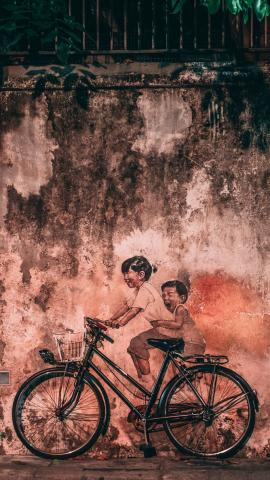 Graffiti bicycle children wall old wallpaper