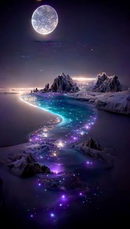 night glow at north pole under moonshine