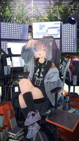 Neko and her workstation  Anime Wallpaper