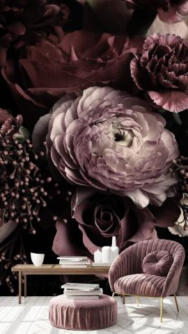 Beautiful Dark Dramatic Floral Wallpaper With Purple Peonies  Etsy
