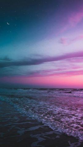 Ocean Beach Twilight Moon Starry Sky IPhone Wallpaper  IPhone Wallpapers
