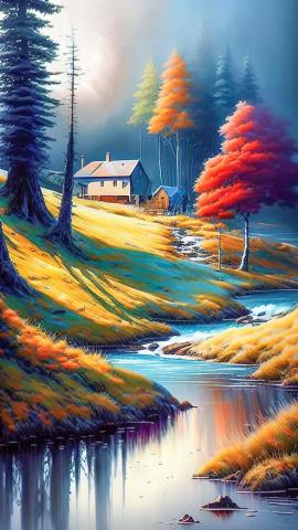 Cabin In Forest Art IPhone Wallpaper HD  IPhone Wallpapers