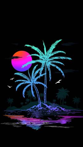 Palm Trees And Moon Amoled IPhone Wallpaper HD  IPhone Wallpapers
