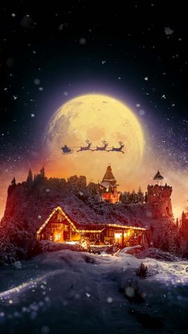 Christmas House Winter Moon IPhone Wallpaper HD  IPhone Wallpapers