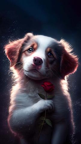 Puppy With Rose IPhone Wallpaper HD  IPhone Wallpapers