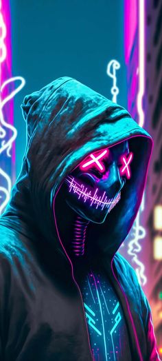 Neon Mask Hoodie Cyberpunk