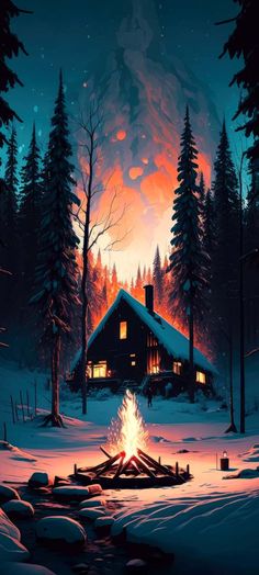 Winter Home Camp Fire