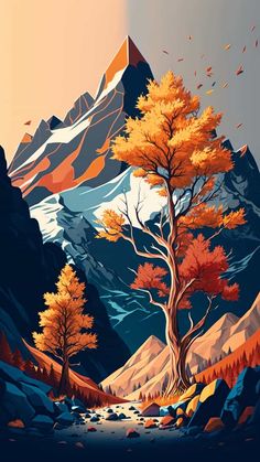 Mountain Tree Scenery Digital Art