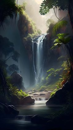 Waterfall Green Forest