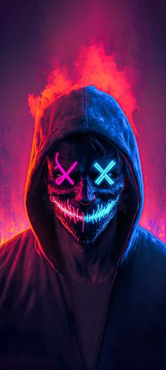 Scary Neon Mask Guy In Hoodie