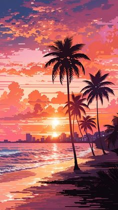 Pixel Art Sunset Palm Trees iPhone Wallpaper 4K  iPhone Wallpapers