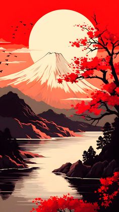 Fuji Japan Art iPhone Wallpaper 4K  iPhone Wallpapers