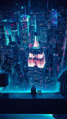 Hoodie boy sitting with cat watching over scifi city iPhone Wallpaper 4K  iPhone Wallpapers