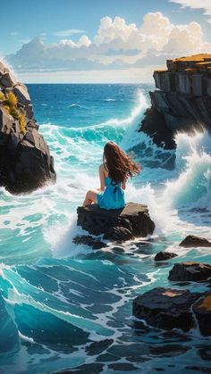 Girl Sitting Alone on Ocean Rocks iPhone Wallpaper 4K  iPhone Wallpapers