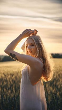 White dress charming girl in sun drenched fields  iPhone Wallpapers