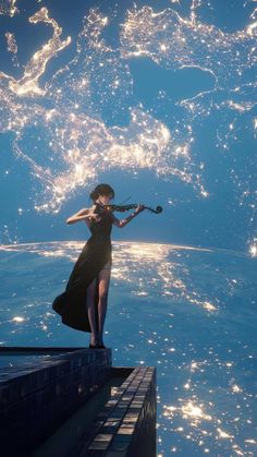 Girl playing violin in space  iPhone Wallpapers
