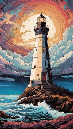 The Lighthouse Art iPhone Wallpaper