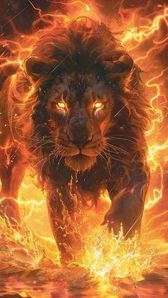Lion on Fire By aimagination_journey iPhone Wallpaper HD