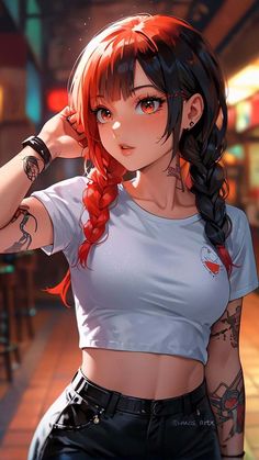Tattoo Girl Red Hairs By imos_artx iPhone Wallpaper HD