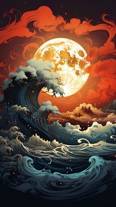 Ocean Supermoon iPhone Wallpaper HD