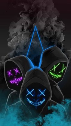 Black Hoodie Neon Mask