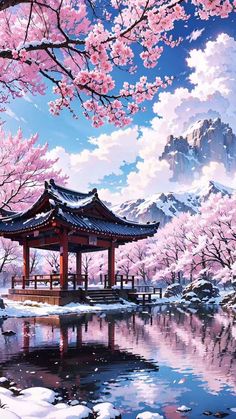 Cherry Blossom Temple Japan By mystics_meta