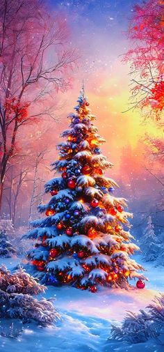 Christmas Tree in Snow Wallpaper