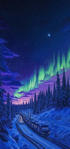 Aurora Lights Train iPhone Wallpaper